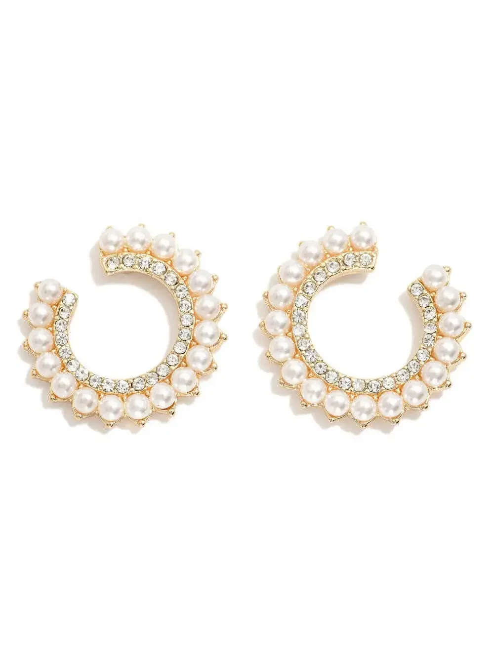 Pearl Rhinestone Crescent Hoop Statement Earrings Gold